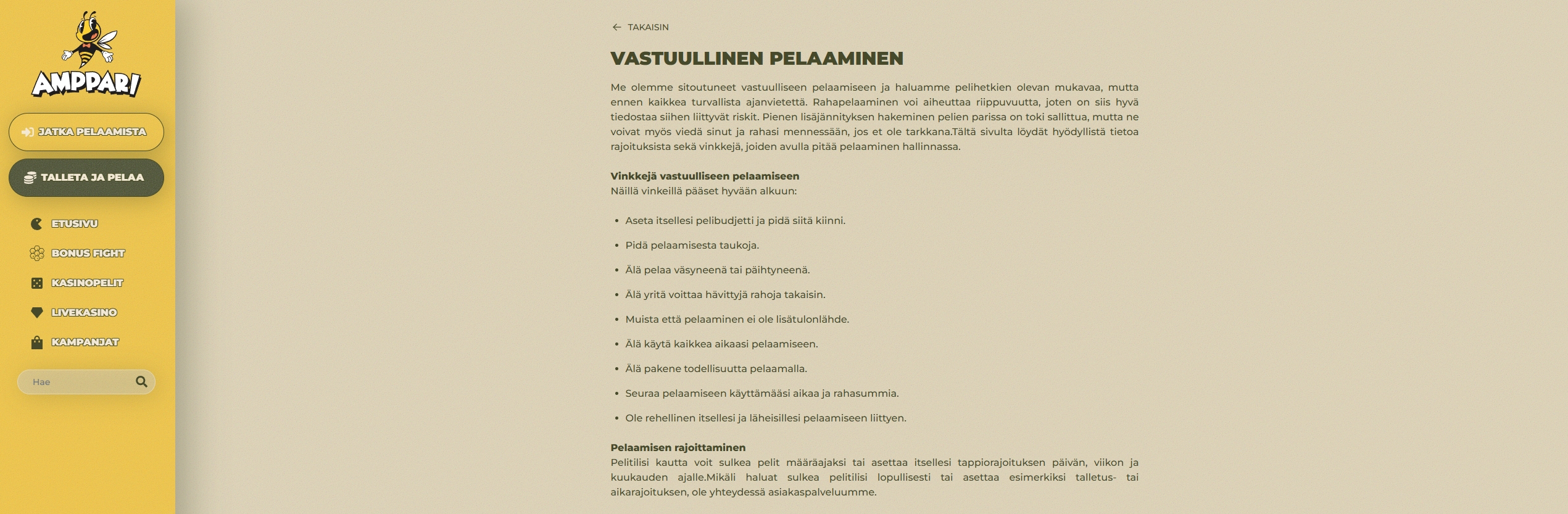 Ampparin vastuullinen pelaaminen