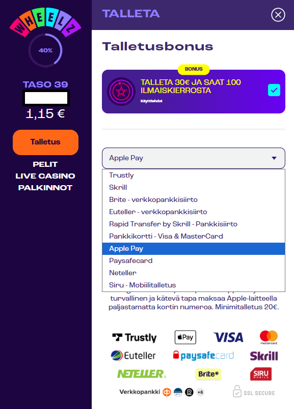 Apple Pay kasino tarjoaa usein monia maksutapoja