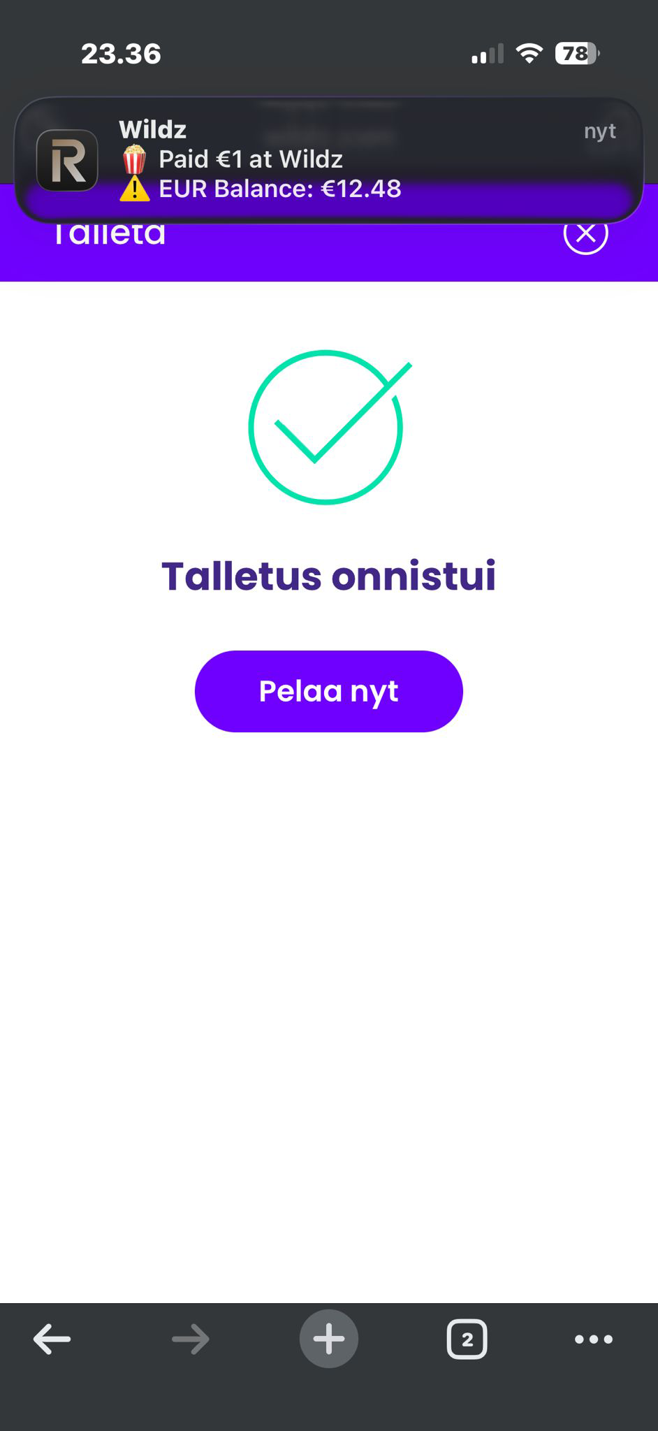 Apple Pay talletus onnistui
