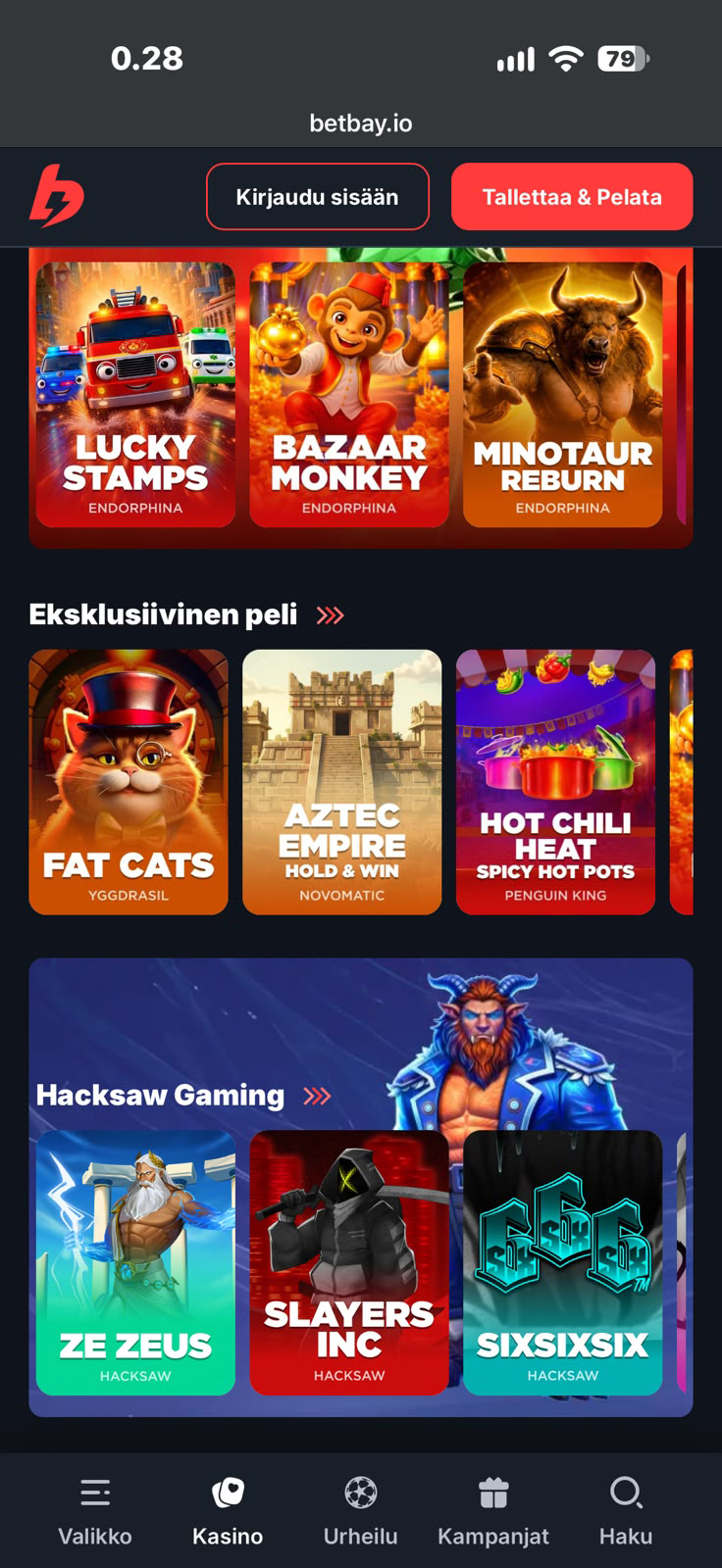 BetBay Casinon pelejä