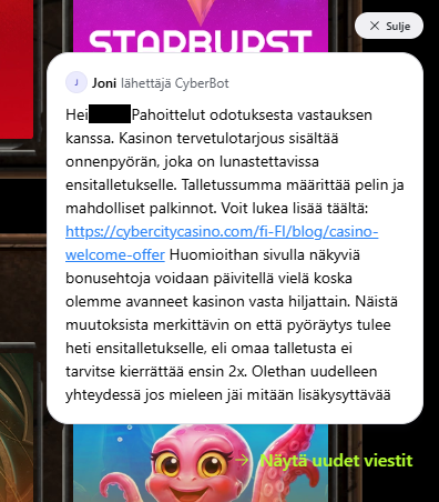 Cyber City Casino asiakaspalvelun testi
