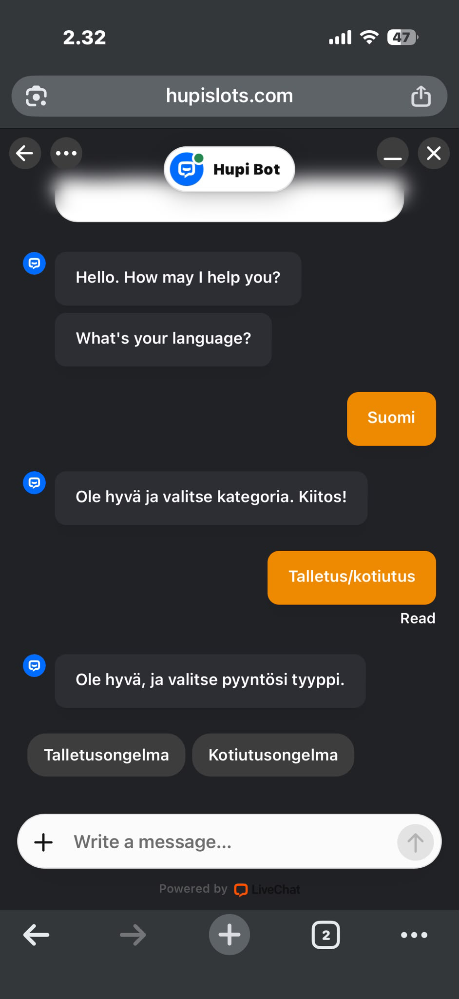 HupiSlots asiakaspalvelun testi