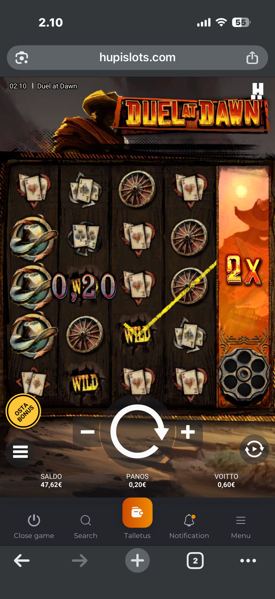 Hupi Slots Duel at Dawn -peli pelitilillä