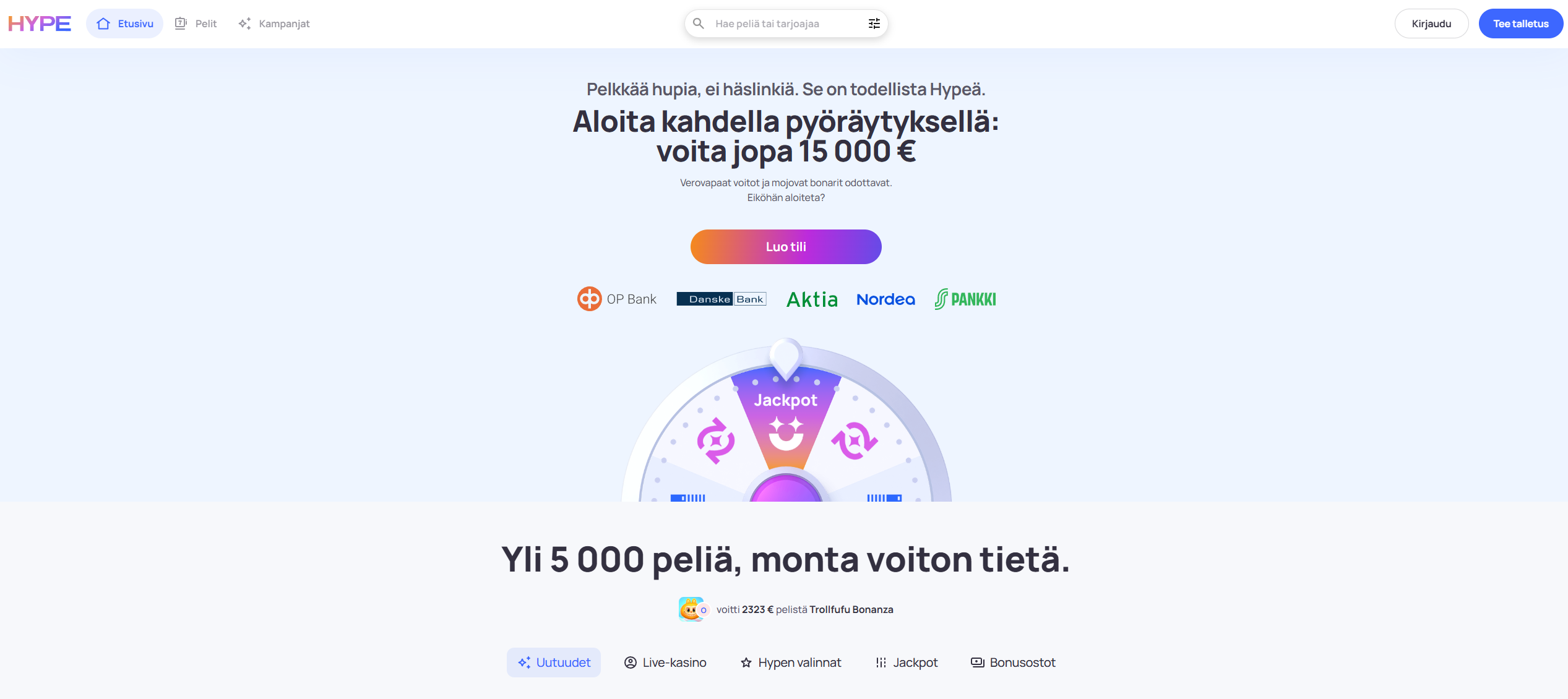 Hype Kasino etusivu