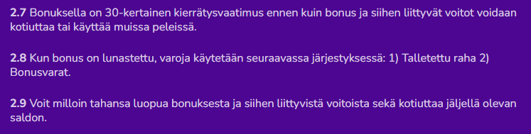 Non sticky bonuksen ehdot - vain bonus kierrätetään