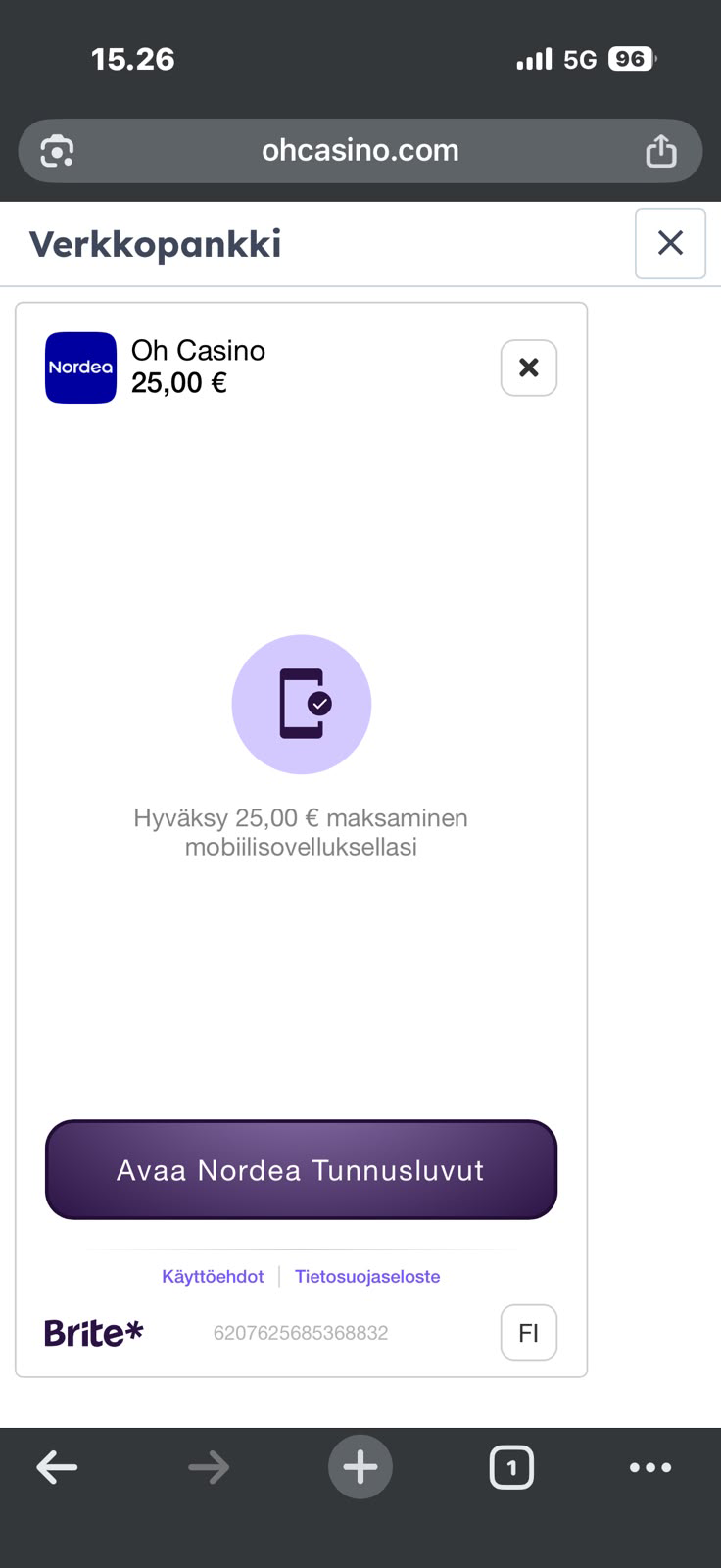 Oh Casino hyväksy maksu Britellä