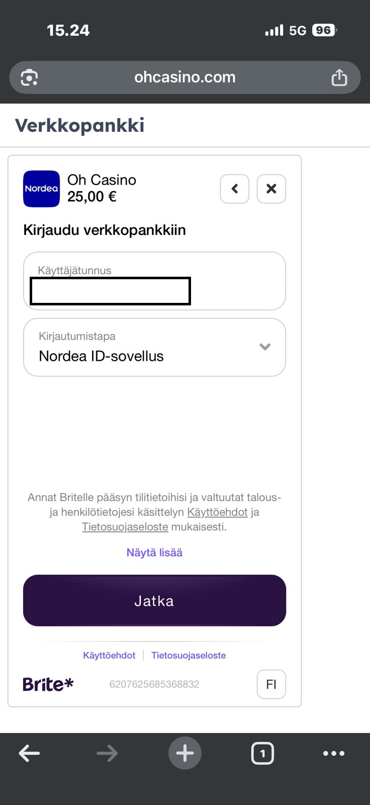 Oh Casino Brite-talletus — kirjaudu verkkopankkiin