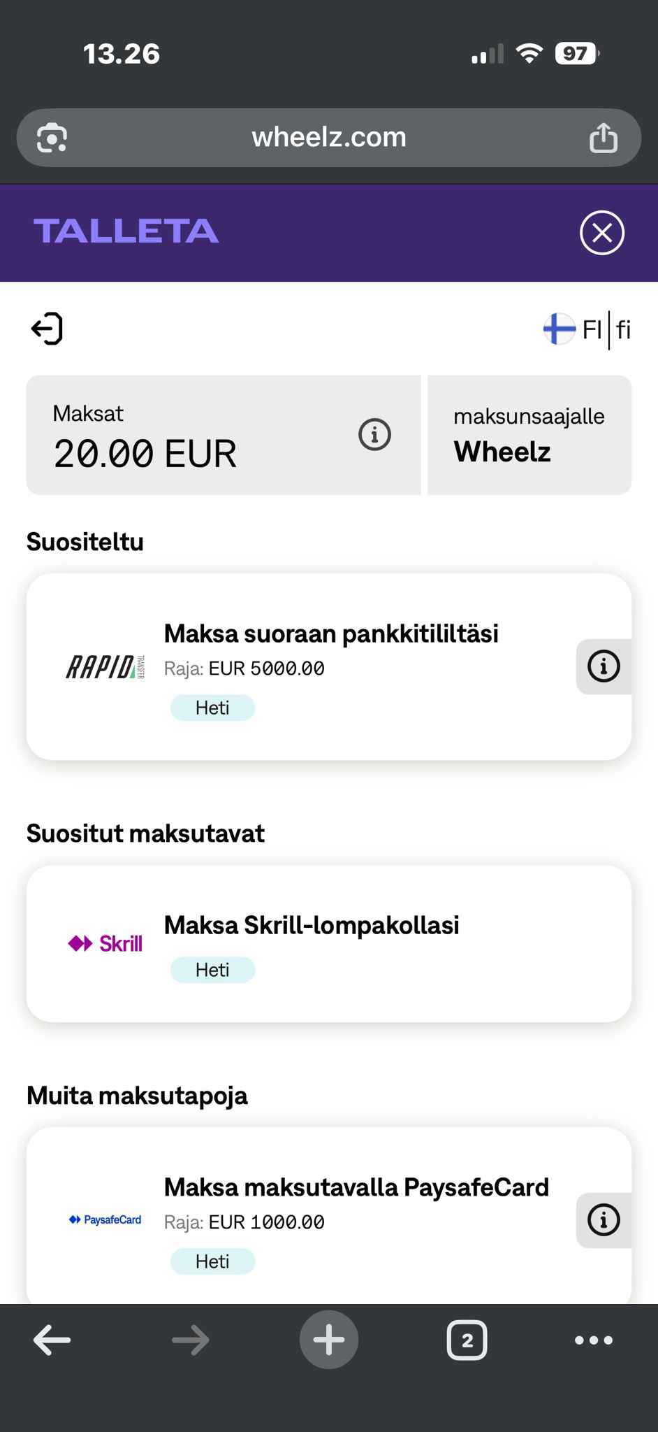 Skrill-talletuksen vaihtoehdot