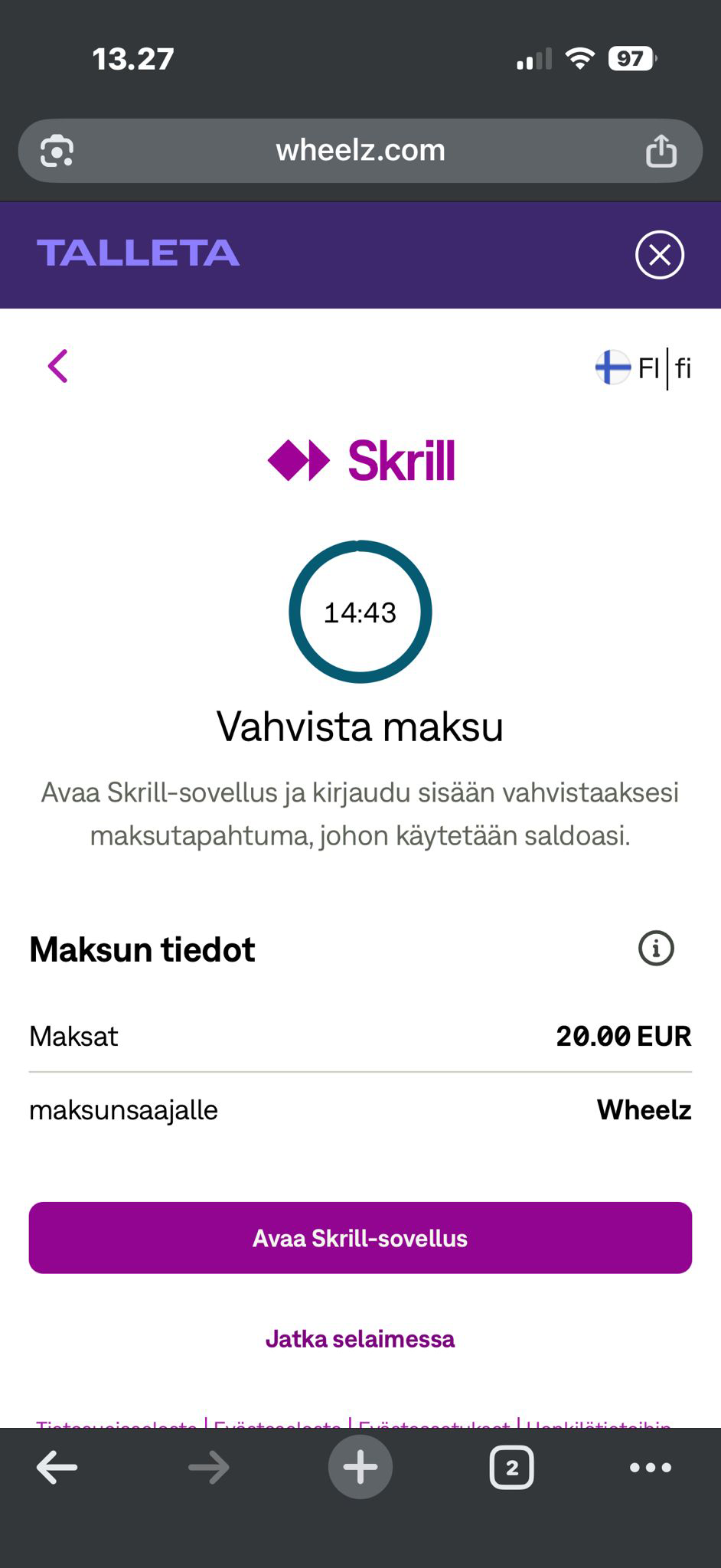 Vahvista Skrill-maksu