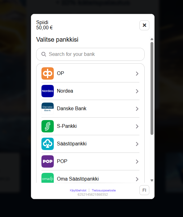 Spiidi Casino 50 euron pikatalletus Britellä, pankin valinta