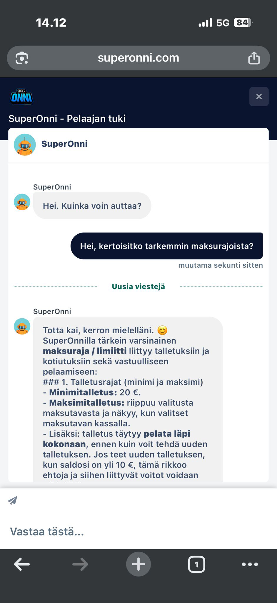 Super Onnin live chatissa vastassa oli botti
