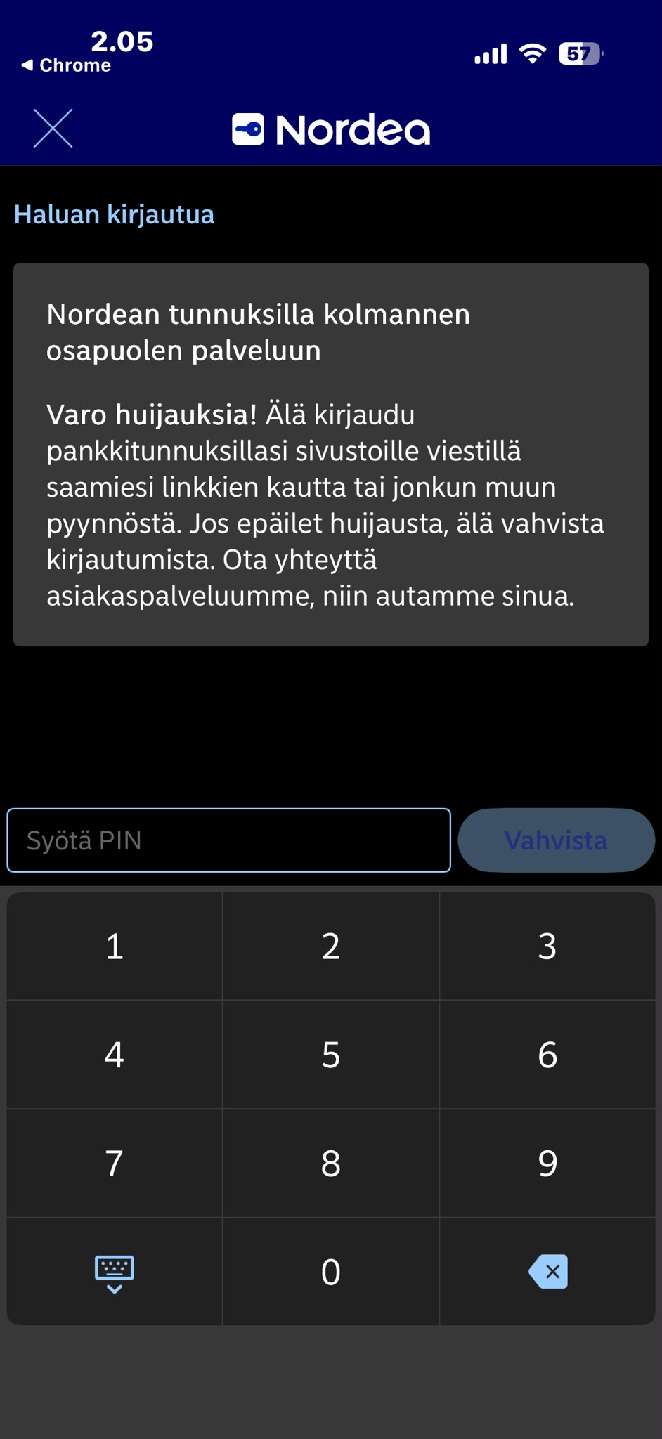 Kirjautuminen Nordean verkkopankkiin nettikasinon talletuksessa