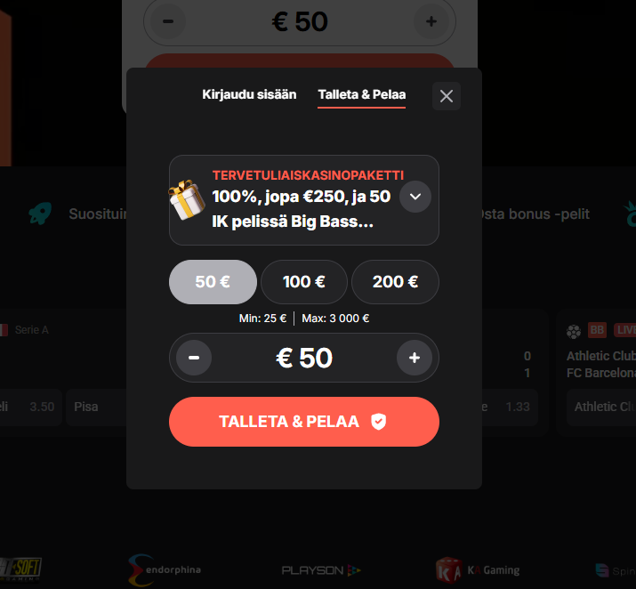 Talletusbonus esimerkkinä Wettson Casinolla