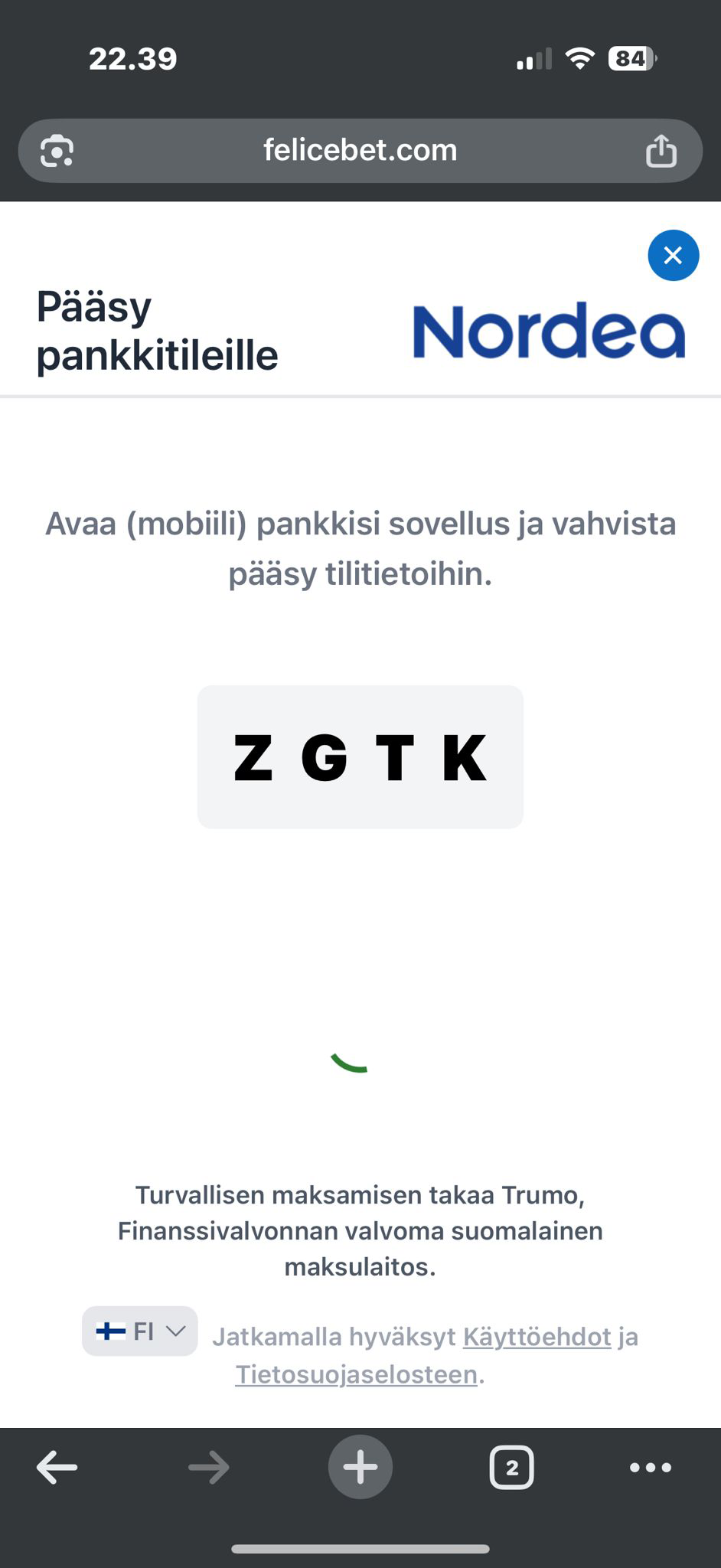 Trumo vahvista pääsy pankkitilille Nordeassa