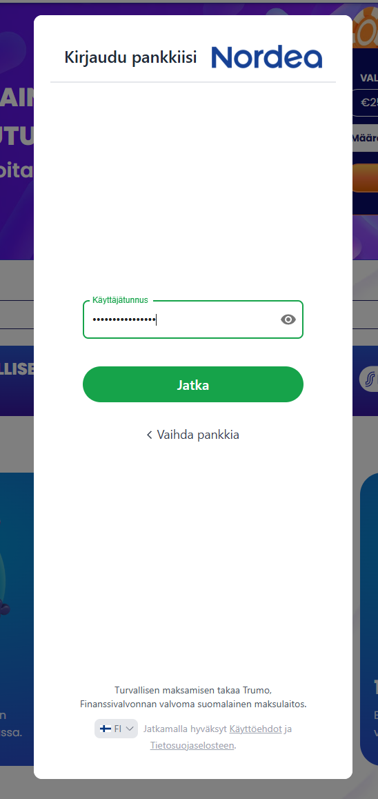 Trumopay tunnistautuminen verkkopankkitunnuksilla