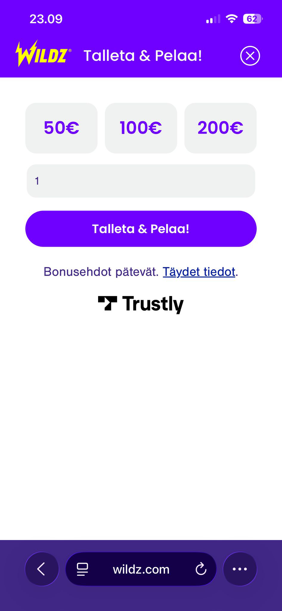 Trustly talletusikkuna