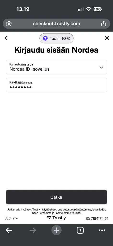 Kirjautuminen Nordeaan Trustlyn kautta