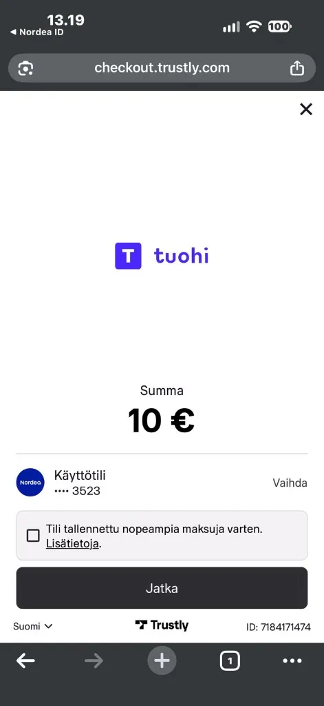 Talletussumman ja pankkitilin tarkistus Trustlyssä