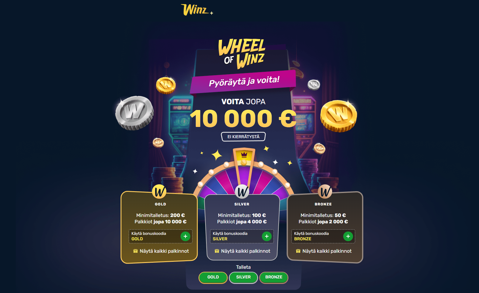 Winz Casinon onnenpyörä ilman kierrätysvaatimusta