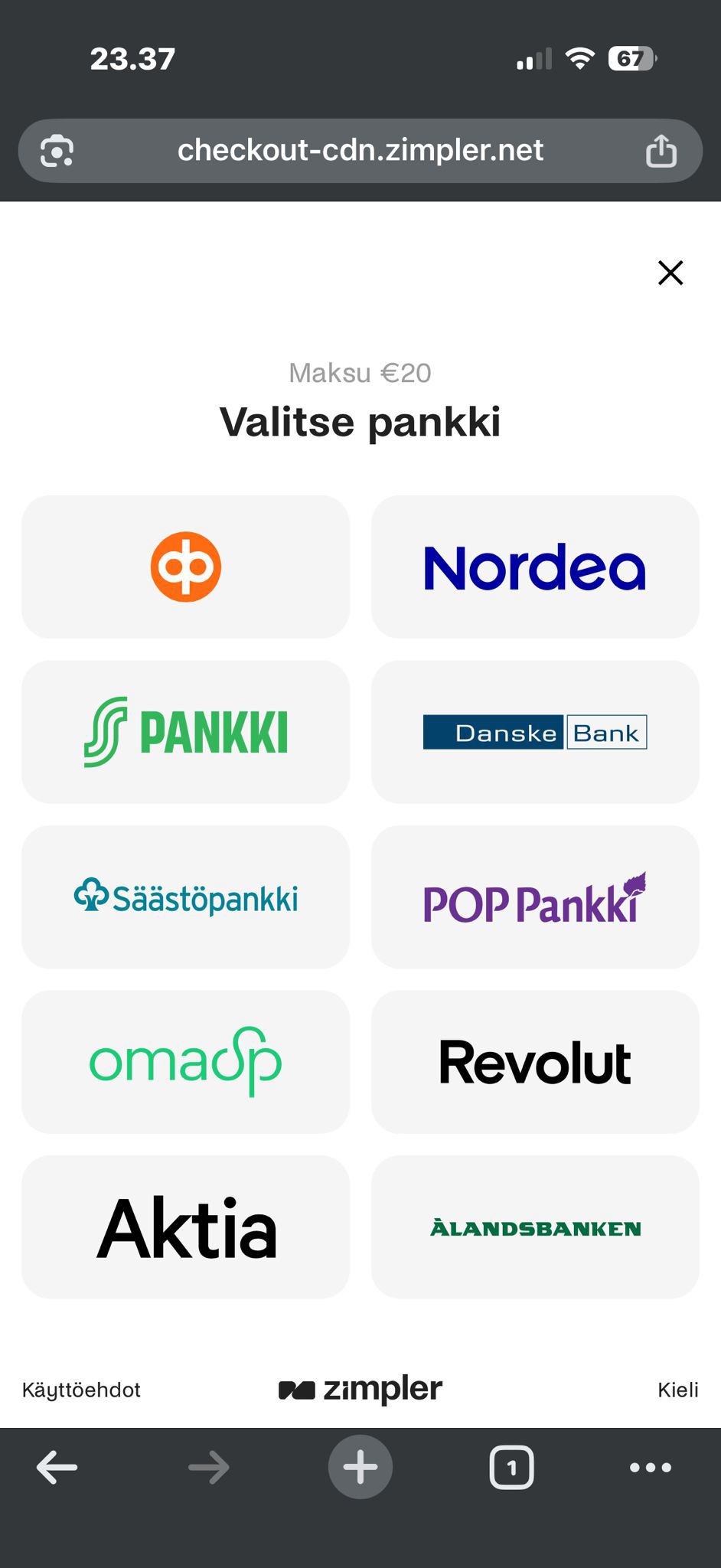 Zimpler valitse pankki listalta